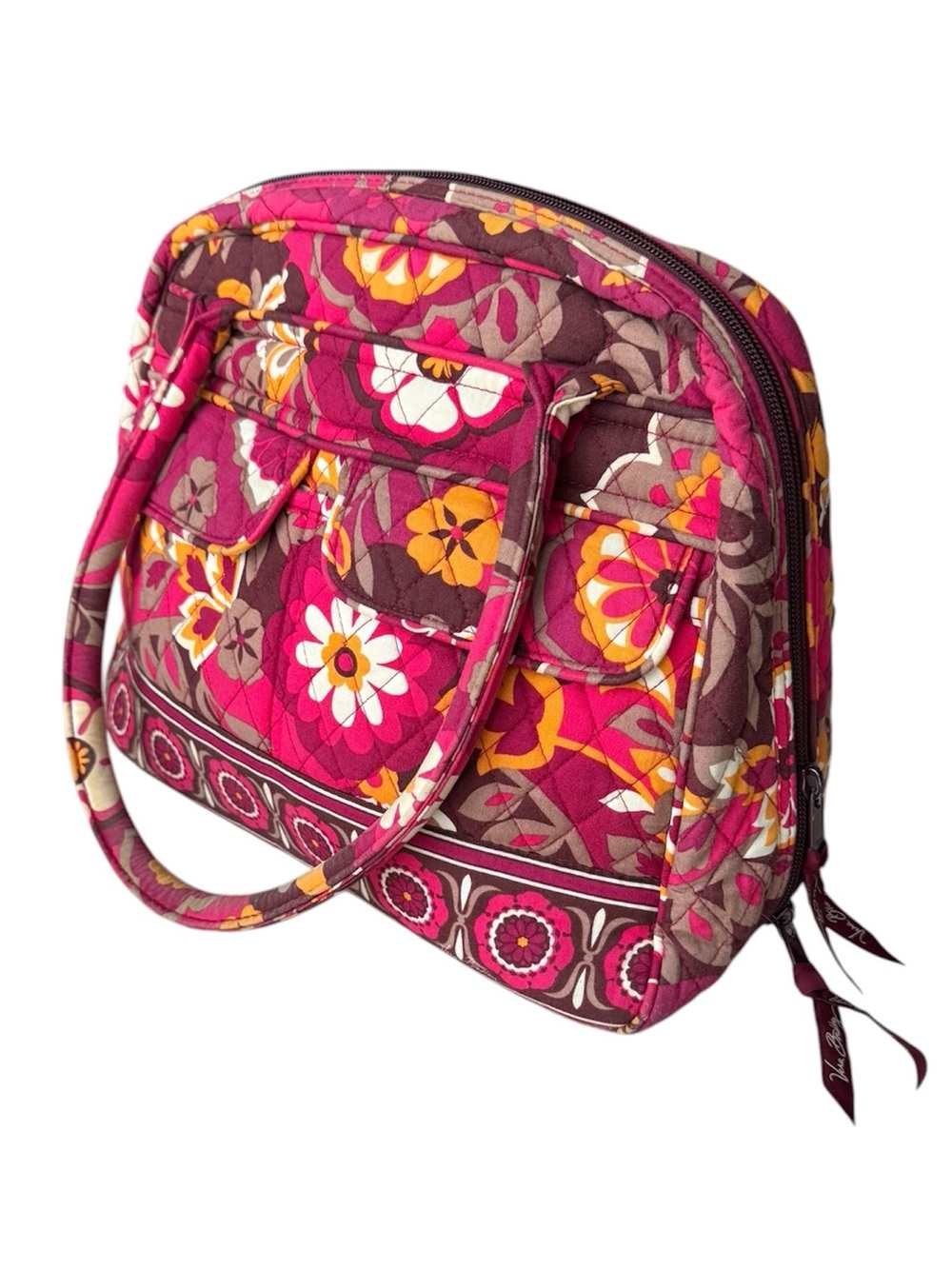 Vera Bradley Carnaby Bowler Shoulder Bag Vintage Pink Floral Satchel Purse